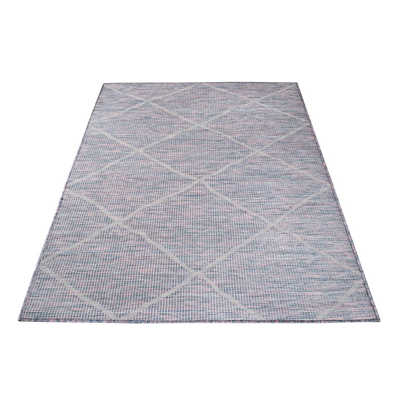 In& Outdoor Teppich, Palm 3075, blau/ rosa, rechteckig