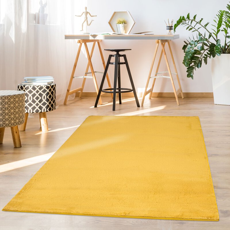 Hochflor Teppich, Topia Uni 400, gelb, rechteckig, Höhe 21mm