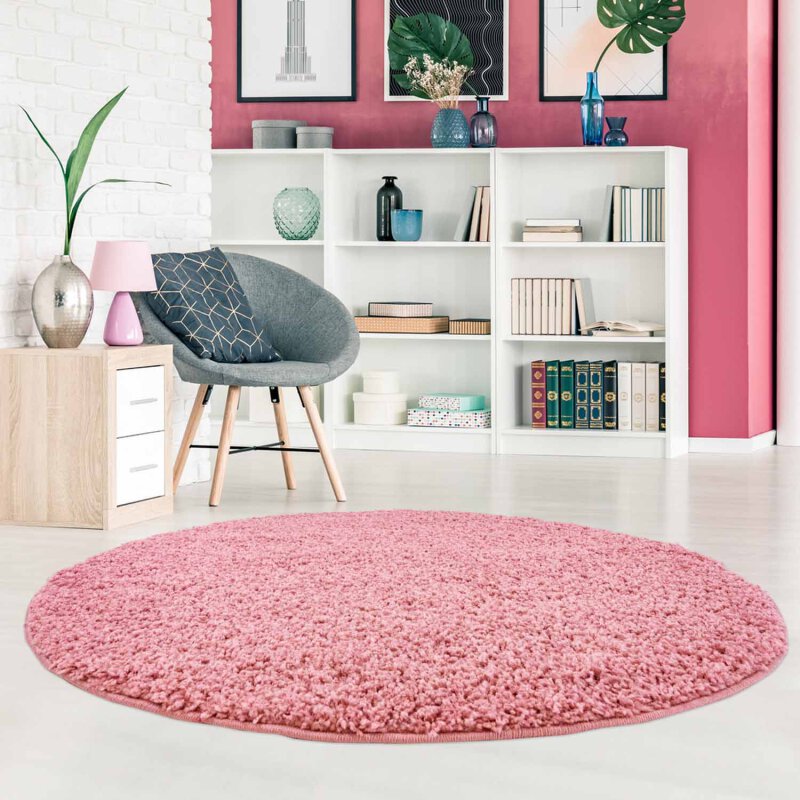 Runder Teppich, Pastell Shaggy, rosa, rund, Höhe 30mm
